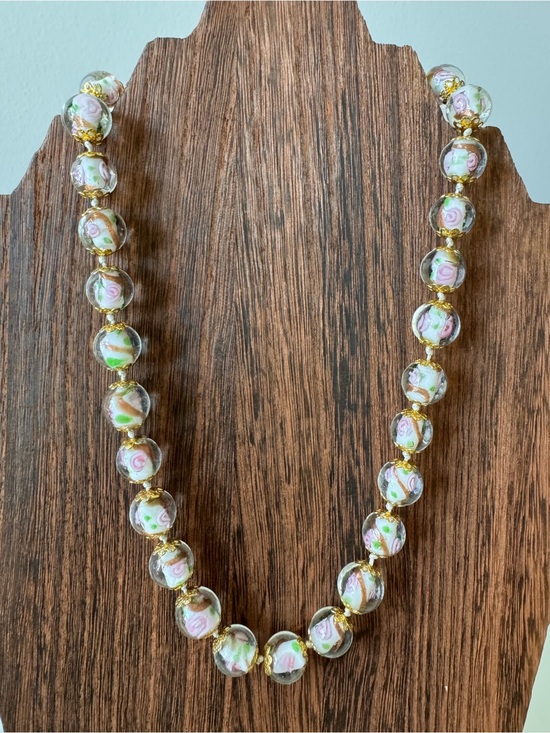 Jewelry - Handcrafted Lampwork Floral Glass Bead Necklace